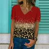 Summer Leopard Sequins 3D Print T-shirts Women Casual Fashion Streetwear Short Sleeve V-Neck T-Shirt Harajuku Tees Tops Clothing