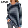 Женская блузка осенняя полосатая с круглым вырезом и длинными рукавами свободный топ