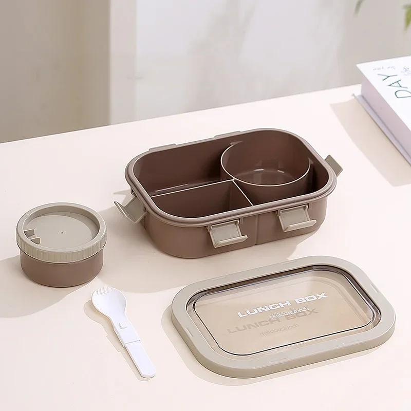 Портативный ланч-бокс с отделениями, ланч-бокс с суповой миской, ложкой, пряжкой, герметичный ланч-бокс, контейнер для еды для пикника и кемпинга