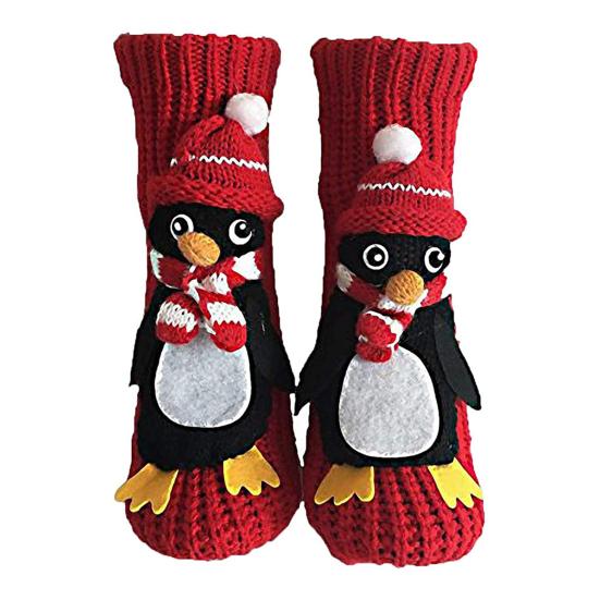 1 Pair Winter Socks 3D Cartoon Animal Socks Knitted Anti-slip Mid-tube Thickened Elastic Keep Warm Floor Socks with Silicone Dot Soles