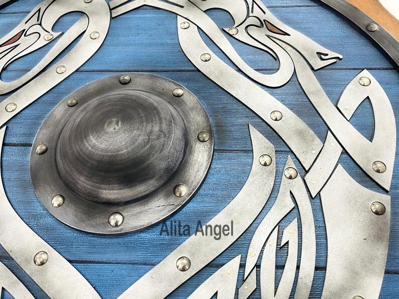 Wooden Viking Shield: Jormungandr Sea Dragon, Battleworn Norse Decor