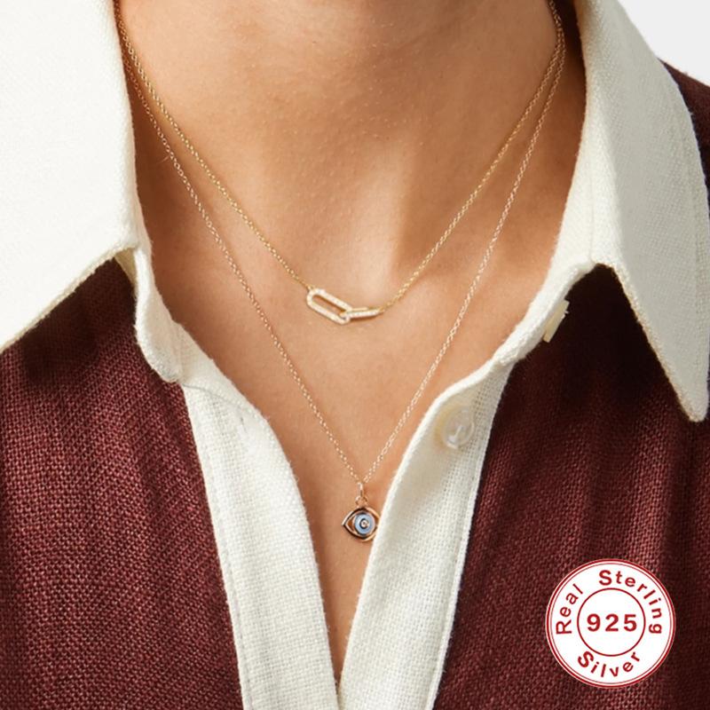 Ожерелье с подвеской из стерлингового серебра 925 пробы с геометрическим узором и классическими переплетенными бриллиантами на ключицу