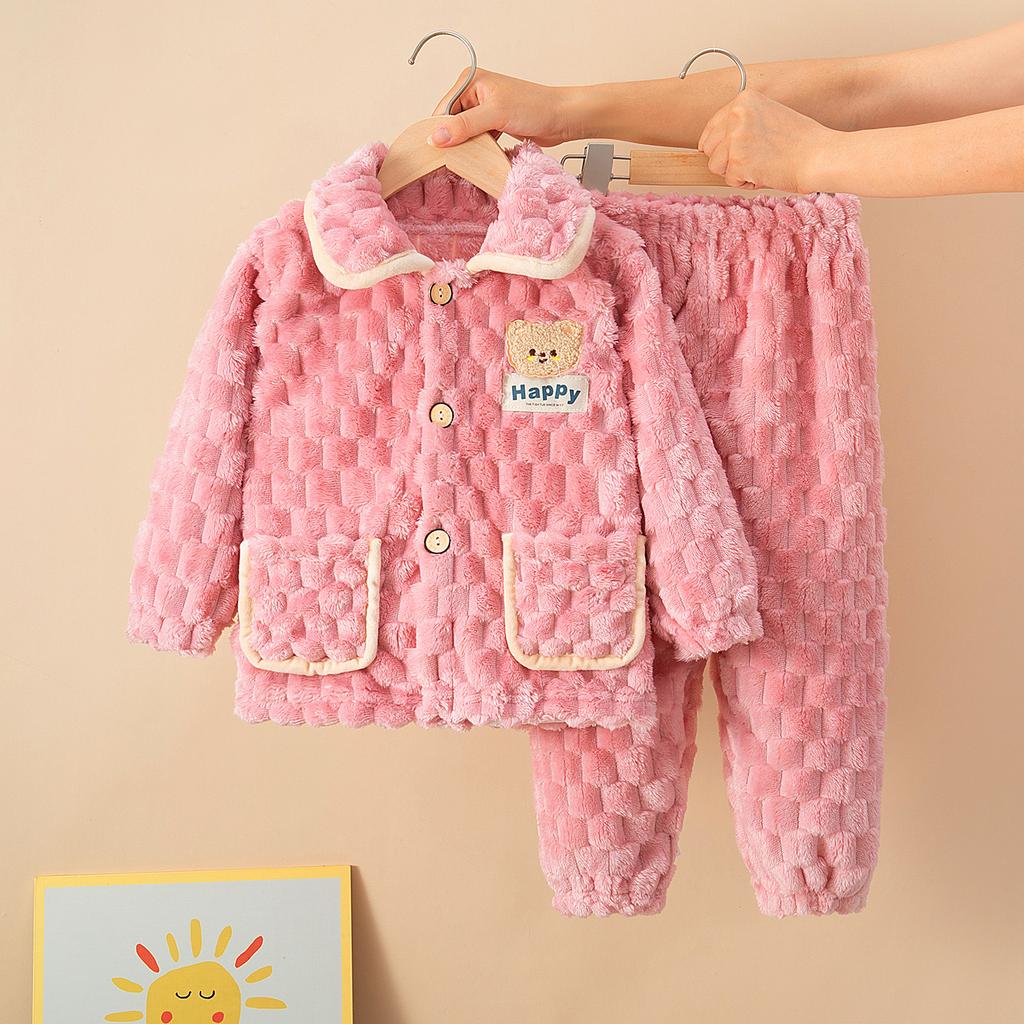 Детские осенне-зимние мягкие фланелевые теплые пижамные комплекты, детская мультяшная пижама с принтом медведя, пальто и брюки, пижама для мальчиков и девочек, повседневная одежда для сна