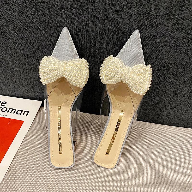 Новые женские трендовые прозрачные туфли на высоком каблуке для женщин с острым носком на каблуке модные туфли-лодочки с бантом на каблуке женские туфли на шпильках