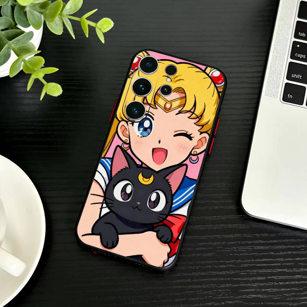 Мультяшный чехол для телефона D-Sailor M-Moons для Samsung S26, S25, S24, S23, S22, S21, S20, S30, Ultra, Plus, Fe, Note, 5G Черный чехол