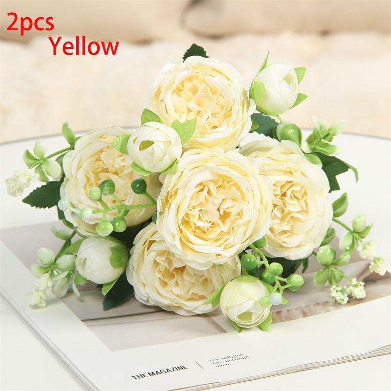 2PCS Artificial rose bouquets for home decoration, wedding arrangements, 5-head Persian roses