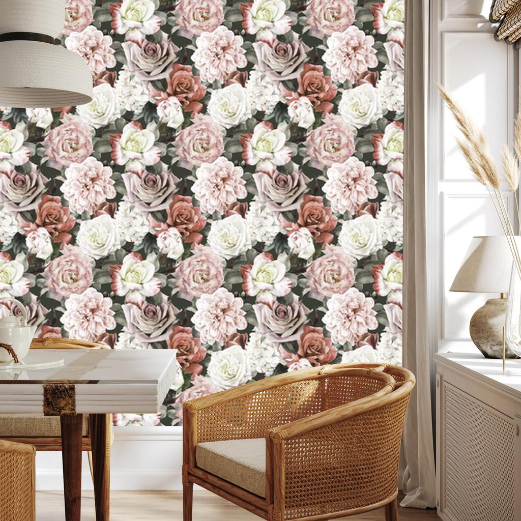 Peonies with leaves wallpaper for living room and bedroom 50x1000