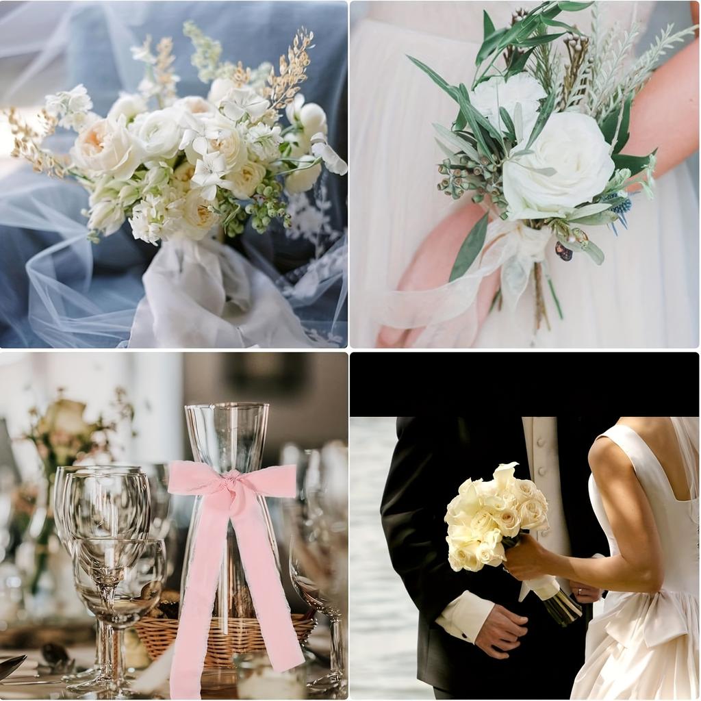 4 Rolls Of Pudi Elegant Chiffon Ribbon, Suitable For Gift Wrapping, Wedding Decoration, And Bouquet Decoration - Made Of Chiffon Material, Lightweig