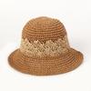 Premium Lala grass striped bucket hat Wide brim basin hat Fine crochet beach hat Foldable sun protection straw hat