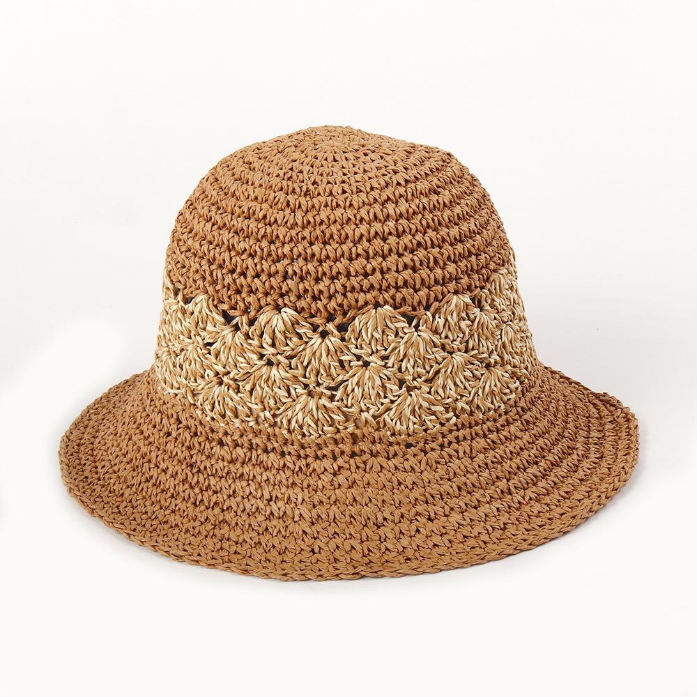 Premium Lala grass striped bucket hat Wide brim basin hat Fine crochet beach hat Foldable sun protection straw hat