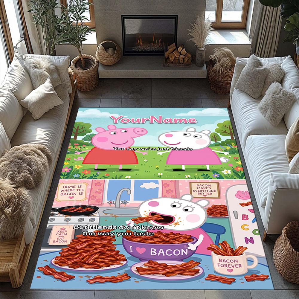 Peppa Pig Customizable Name Area Rug Perfect for Decorate room Study room Bedrooms Game Room Anti-slip Rug Office home decor Perfect Gift for Women/Me