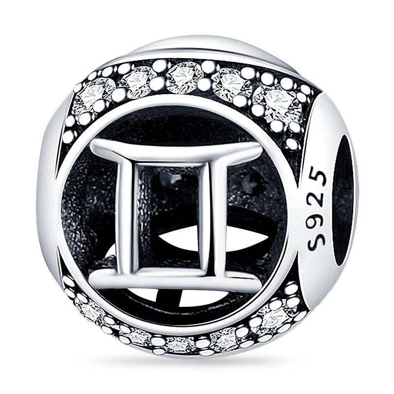 925 Silver Twelve Constellations Leo Aries Virgo Round Charms Beads Fit Qikaola Bracelets DIY Birthday Jewelry Gifts