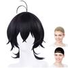 CaseEden Cosplay Wig, Short, 35cm, Ahoge, Heat-Resistant, Black Hair, Includes 2 Wig Nets