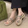 Pearl Rhinestone Sandals Slippers Women's Summer Wear Pinch Feet Fat Wide Set Toes French Roman Beach Platform Wedge Sandals