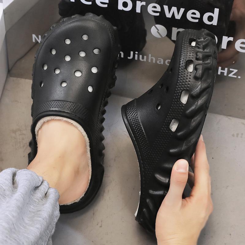 Зимние флисовые туфли с закрытым носком 2025 - Теплые, толстые хлопковые тапочки для пар