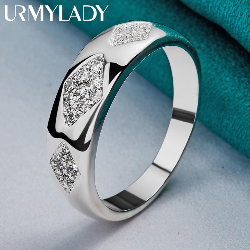 925 Sterling Silver Rhombus Zircon 7 8 9 10 Ring For Women Fashion Wedding Engagement Party Charm Jewelry