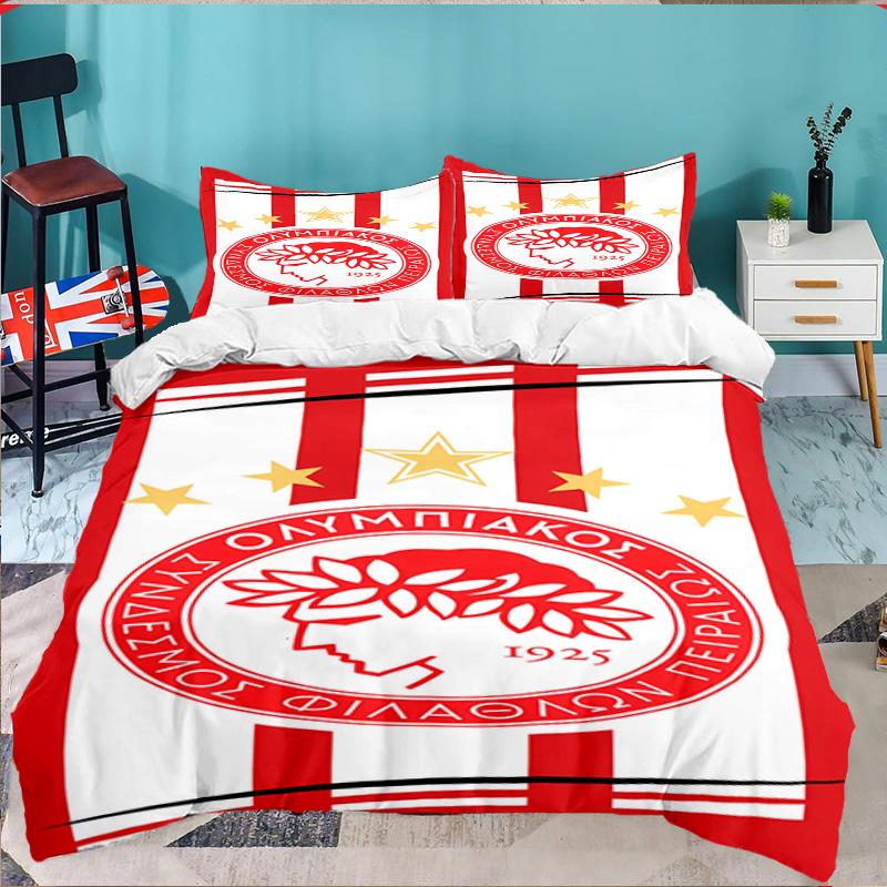 Olympiacos Fc Crest Emblem 3PCS Bedding set,Ideal for 1pc Duvet Cover And 2pcs Pillowcases Perfect for Fan gift,Ideal for Bedroom, Dormitory