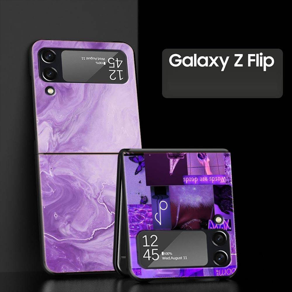 Для Samsung Galaxy Z Flip 3 4 5 жесткий черный складной чехол для ПК-телефона бесконечность на фиолетовом для Samsung Z Flip3 защитный чехол