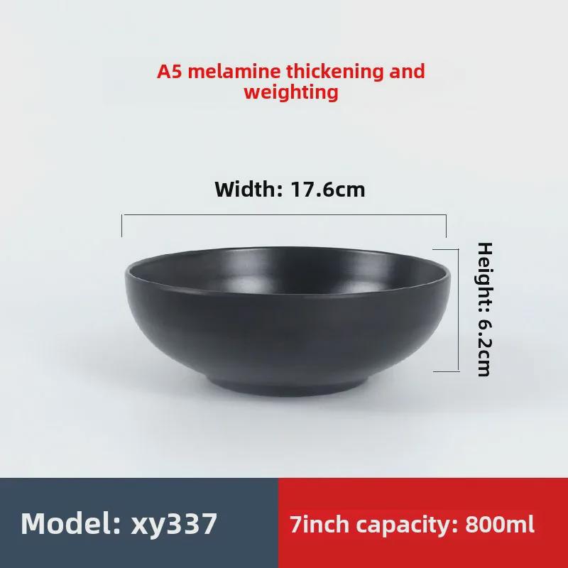 Ударопрочная меламиновая миска для лапши рамэн - черный искусственный фарфор, идеально подходит для острой лапши или риса в ресторанах.