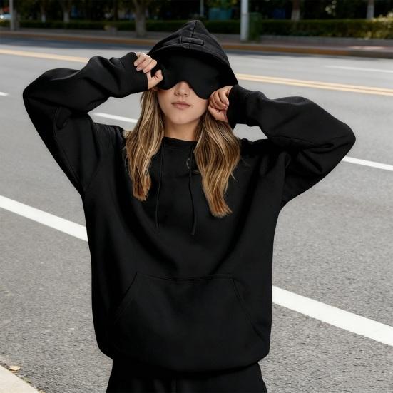Yousheng Hoodies with Built In Eye Cushion for Women Men Unisex Oversized Sweatshirt Travel Airplane Pullover Tops with Pocket for Sleep