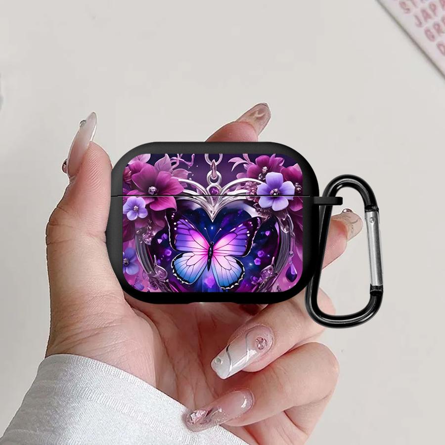 Purple Butterfly And The Flower Case For Airpods 1 2 Pro Pro2 Pro3 4 3 Earphone Cases Cover