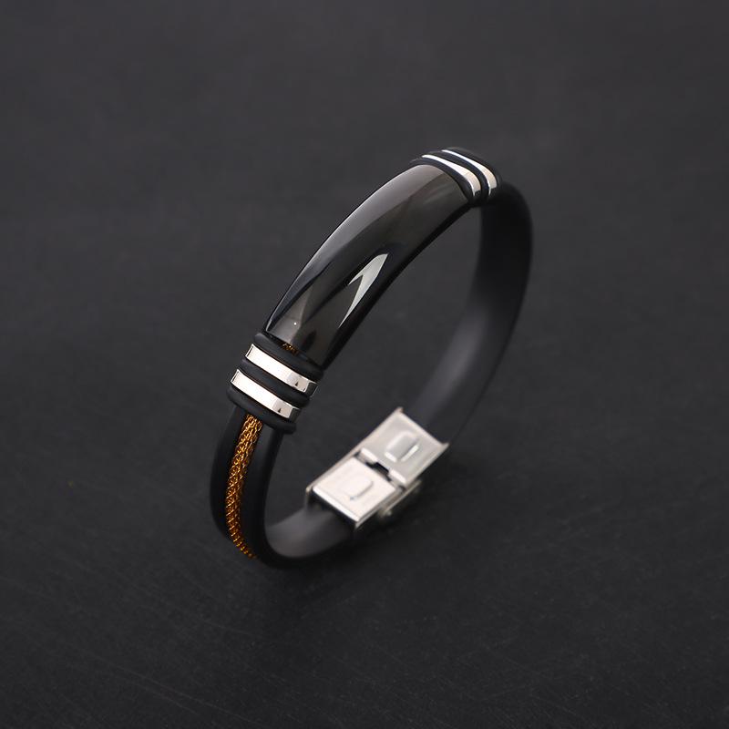 Мужской черный серебристый золотистый браслет из титановой стали и силикона с гравировкой из нержавеющей стали