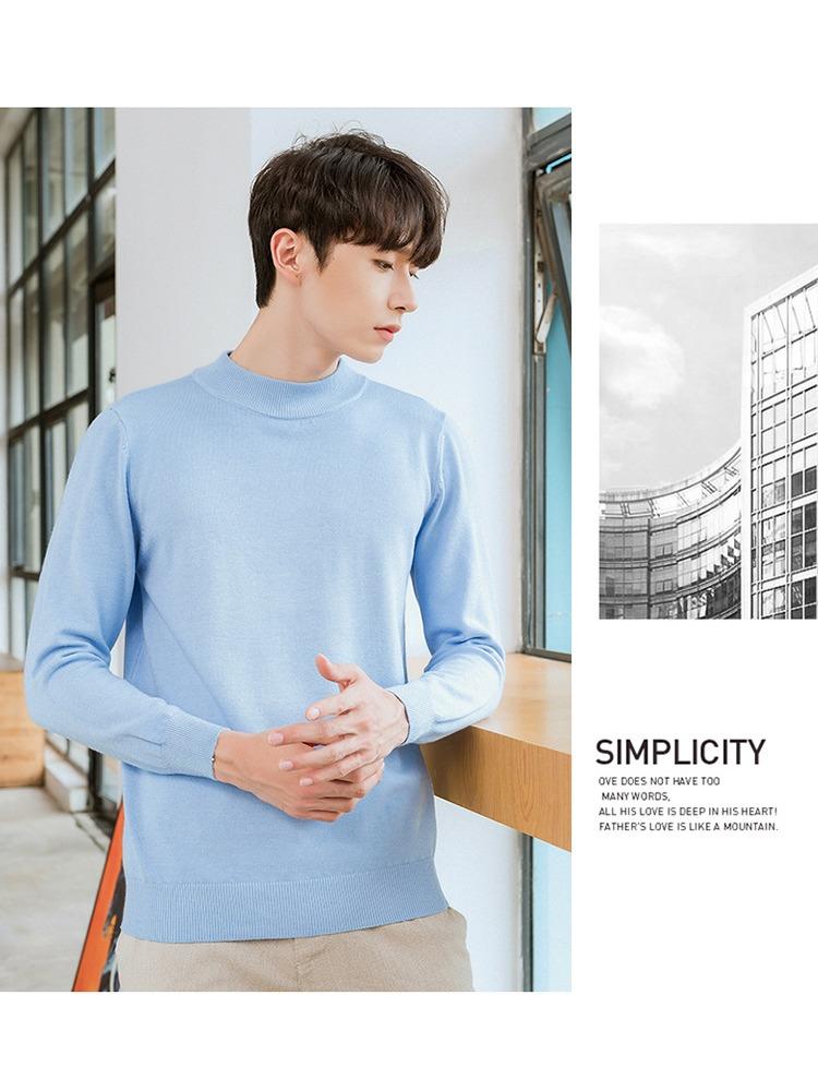 Мужской вязаный свитер с полуворотником, мягкий, прилегающий к телу, однотонный, повседневный, теплый, с длинным рукавом, универсальный, шерстяной, для ношения под низ, модный