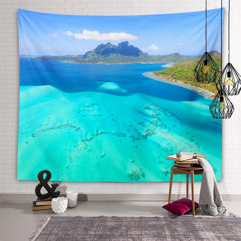 Пляжный пейзаж Гобелен Сумерки Закат Пейзаж Настенное художественное оформление Эстетика общежития Гостиная Спальня Украшение дома
