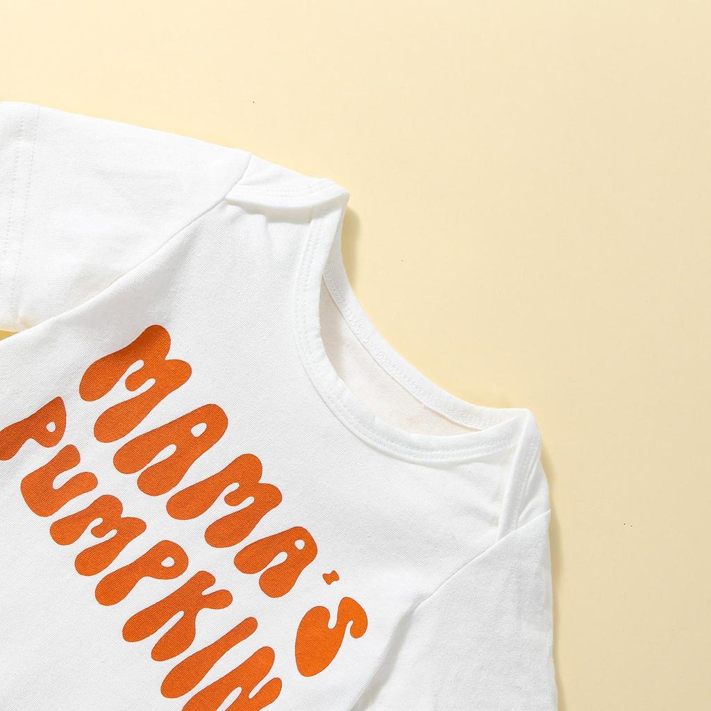 Комплекты с шортами на Хэллоуин для маленьких девочек, белый комбинезон с короткими рукавами и буквенным принтом, шорты с рюшами, комплекты с повязками на голову