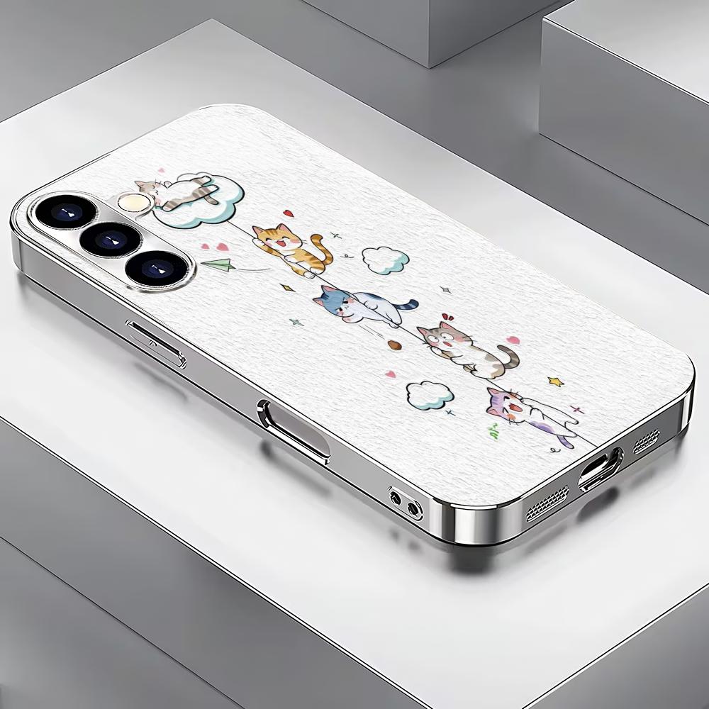 Милый кот посеребренный стеклянный чехол для телефона подходит для Samsung Galaxy S26 S25 S24 S22 S21 S20 FE/Ultra/Plus противоударная задняя крышка