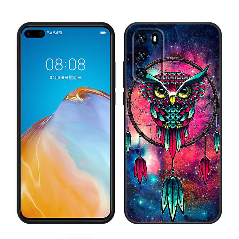 Lovely Animal Owl Black Silicone Phone Case For Huawei P10 P20 P30 P40 Lite P50 P60 Art P50E P Smart Z 2018 2020 2021 Pro 2019