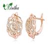 MINTHA Rose Flower Clip Earrings Trendy Rose Gold Color Wedding Daily Fashion Jewelry Cubic Zirconia Geometry Earrings For Women Bridal Earrings