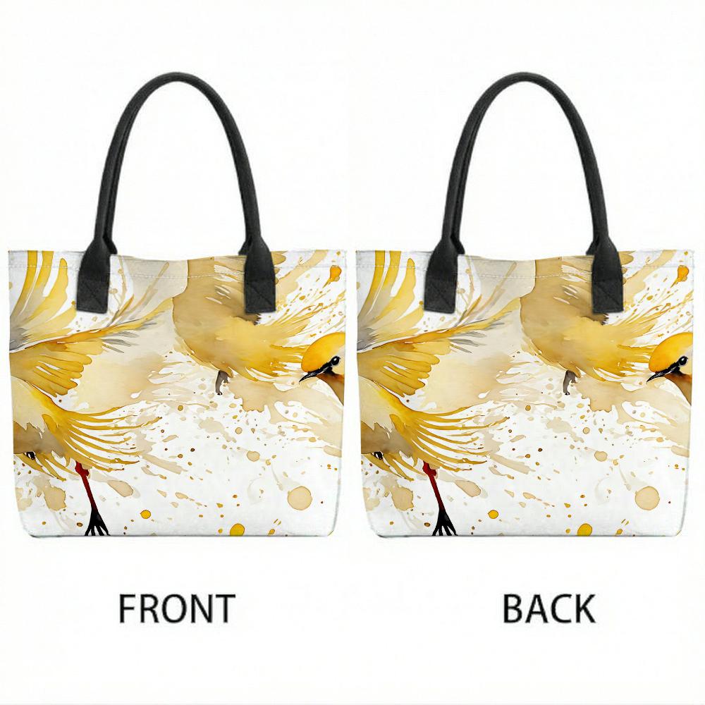 Watercolor Bird Print Tote Bag Casual Large Capacity Daily Handbag
