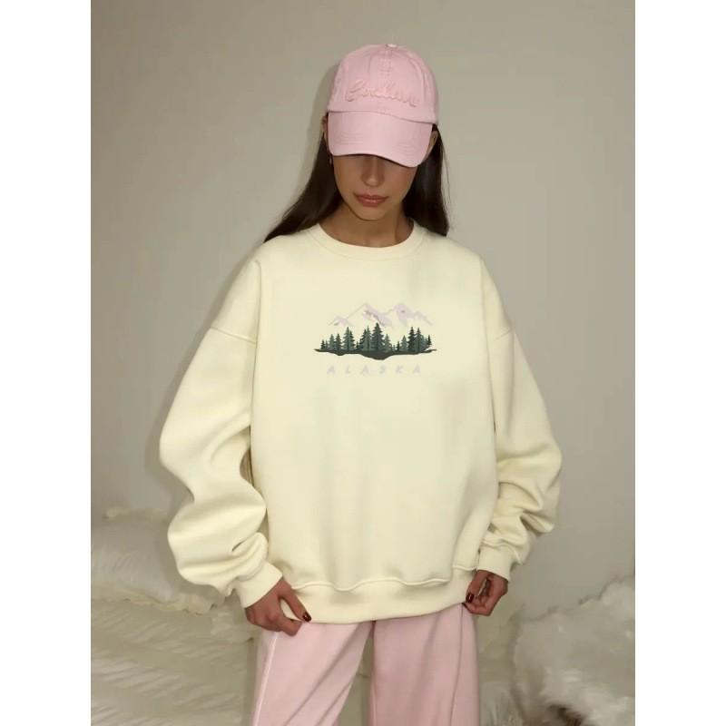 Oversize Fit Crewneck Sweatshirt Women Casual Street Style Loose Long Sleeve 2025