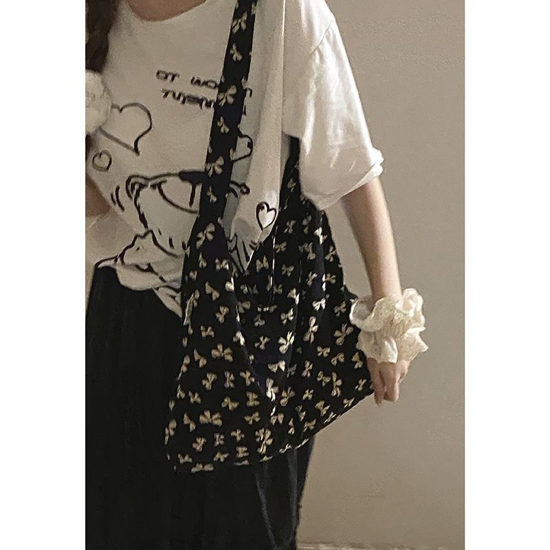 Женская студенческая сумка из холста большой емкости, сумка на плечо, милая цветочная бабочка, сумка для поездок на работу