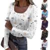 Women's Fashion Slim Bottom T-shirt Casual Retro Floral Print U-Neck Pullover Long Sleeve Top