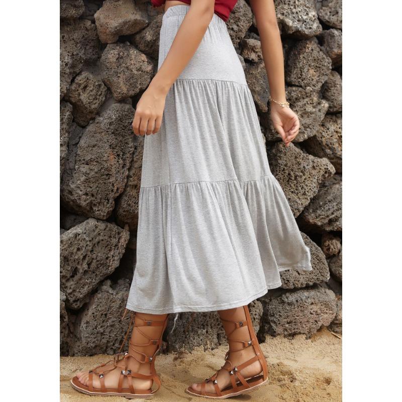 Летняя женская юбка, модная плиссированная юбка, свободная однотонная серая юбка с лямкой на шее