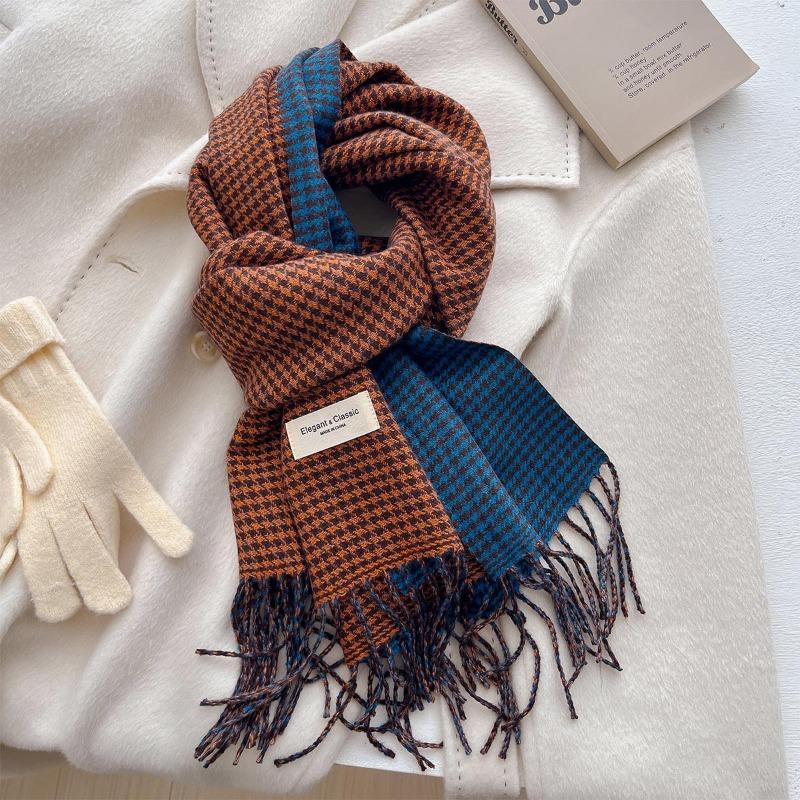 Autumn/Winter New Nordic Simple Thousand Bird Checkered Scarf British Versatile Shawl Double Sided Tassel Plaid Scarf