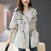 Print Drawstring Waist Hooded Trench Coats Mid Length Big Size Loose Vintage Korea Women Fashion Windbreaker