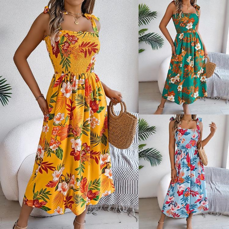 Summer Floral Beach Vacation Sling Dress Spring