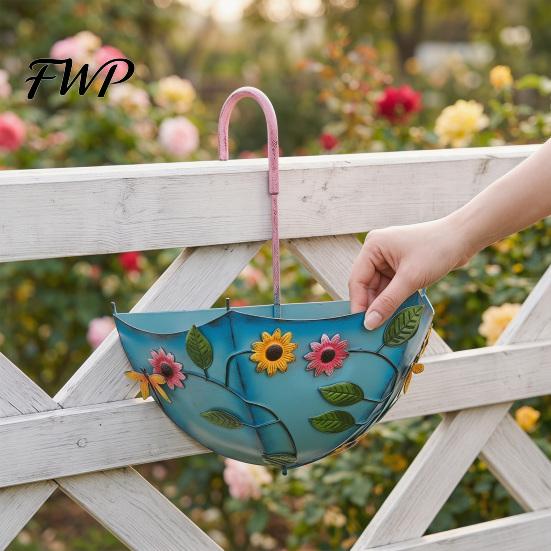 Removable Plant Hooks Metal Umbrella Hanging Planter Shaped Railing Flower Pot Farmhouse Swivel Hook Wall Mounted for Garden Patio Porch Window