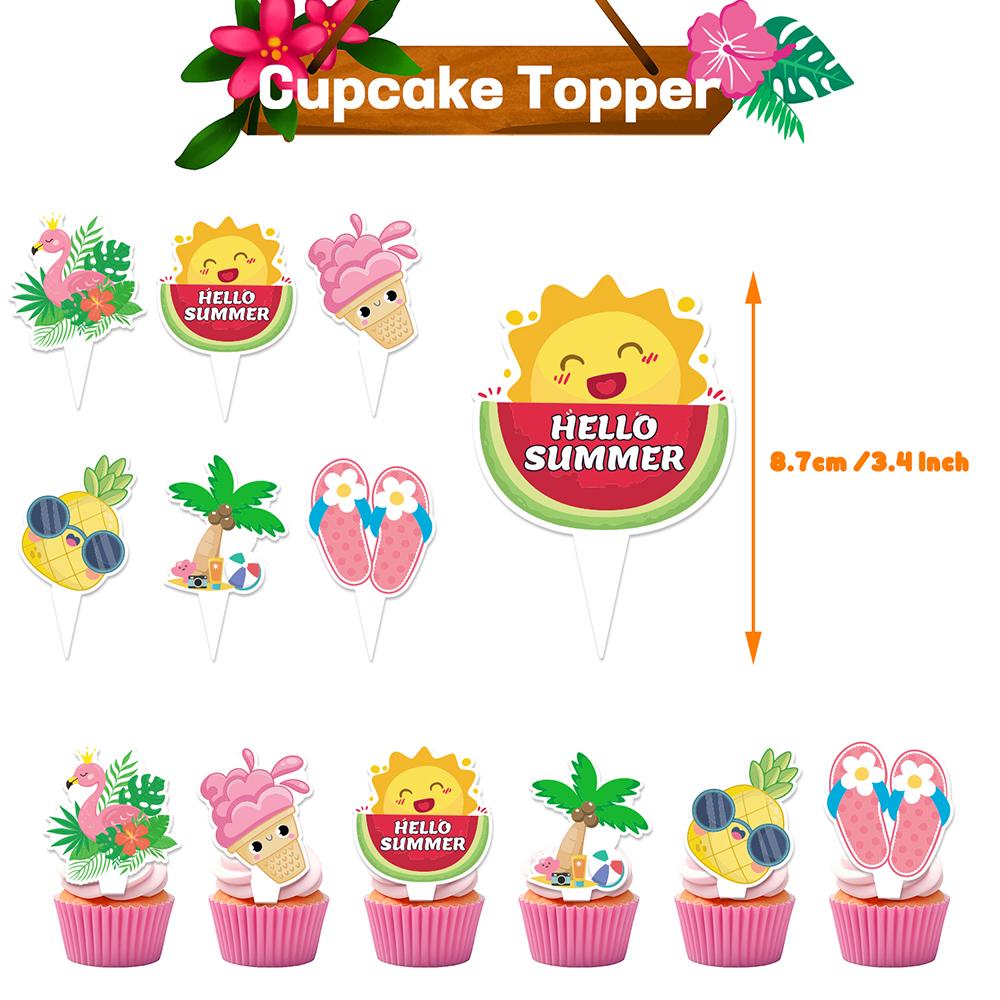 34x Hello Summer Hawaii Party Supplies Decoration Balloons, Banner, Cake Toppers