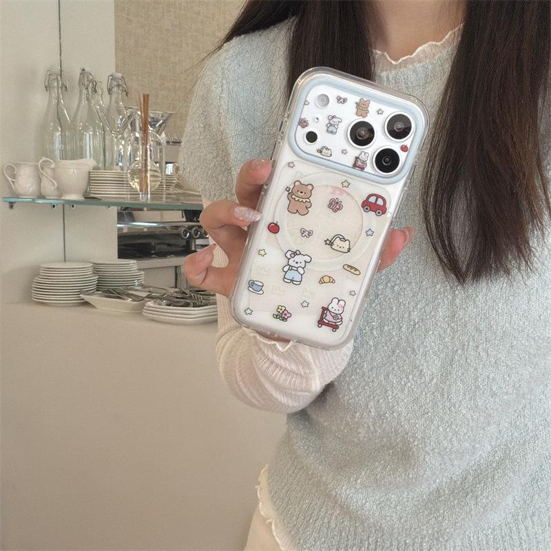Магнитный чехол для телефона в корейском стиле с животными для iPhone 17/16 Pro Max/15 Pro - Дизайн "Девчачье сердце"