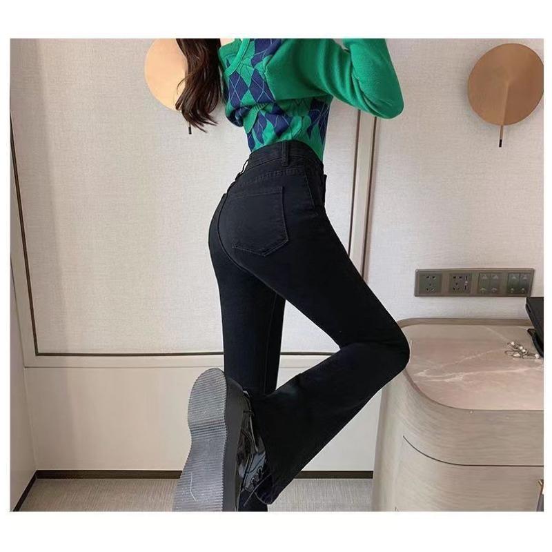 Женские эластичные расклешенные брюки с высокой талией, весенние и осенние джинсы