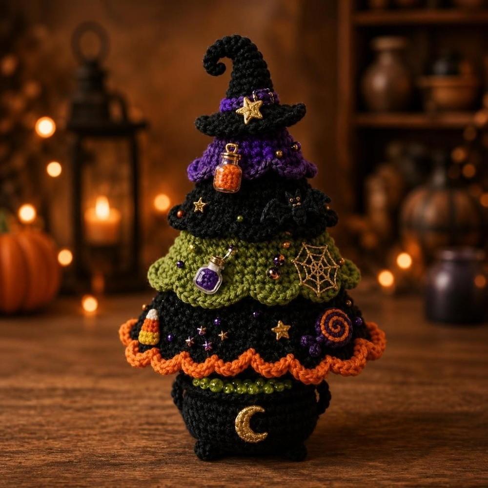 with Bow Faux Pearl Crochet Christmas Tree Kit Tabletop Christmas Tree Ornament for Beginner