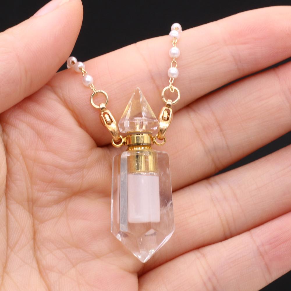 1 шт. модный натуральный камень прозрачный кварц флакон духов кулон жемчужная цепочка ожерелья для женщин свадебные украшения поставки
