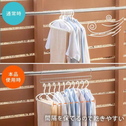 Shimomura Kihan 10-Row Hanger for Evenly Spaced Drying [Made in Japan] Prevents clothes from shifting in the wind, allows for bulk storage, and is sui