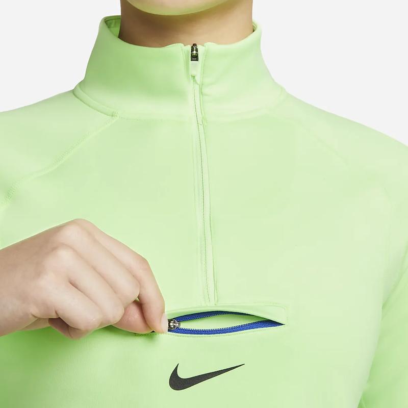 Nike Футболка с логотипом на молнии для бега, повседневная, спортивная, с воротником-стойкой, длинным рукавом, женская, зеленая DM7569-345