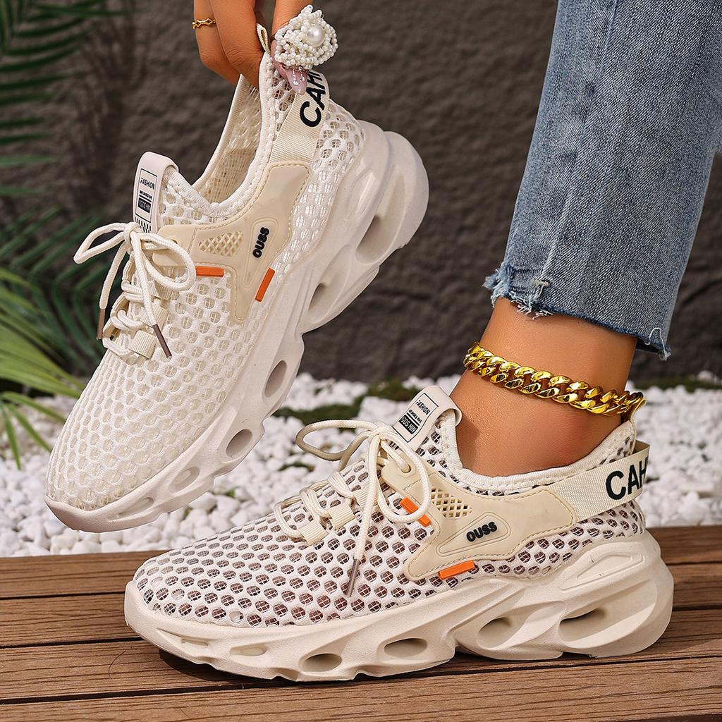 Shoes Women's 2025 Summer New Casual Sports Shoes Fly-woven Mesh Breathable Lightweight Soft Sole Versatile Lace-up Single Shoes
