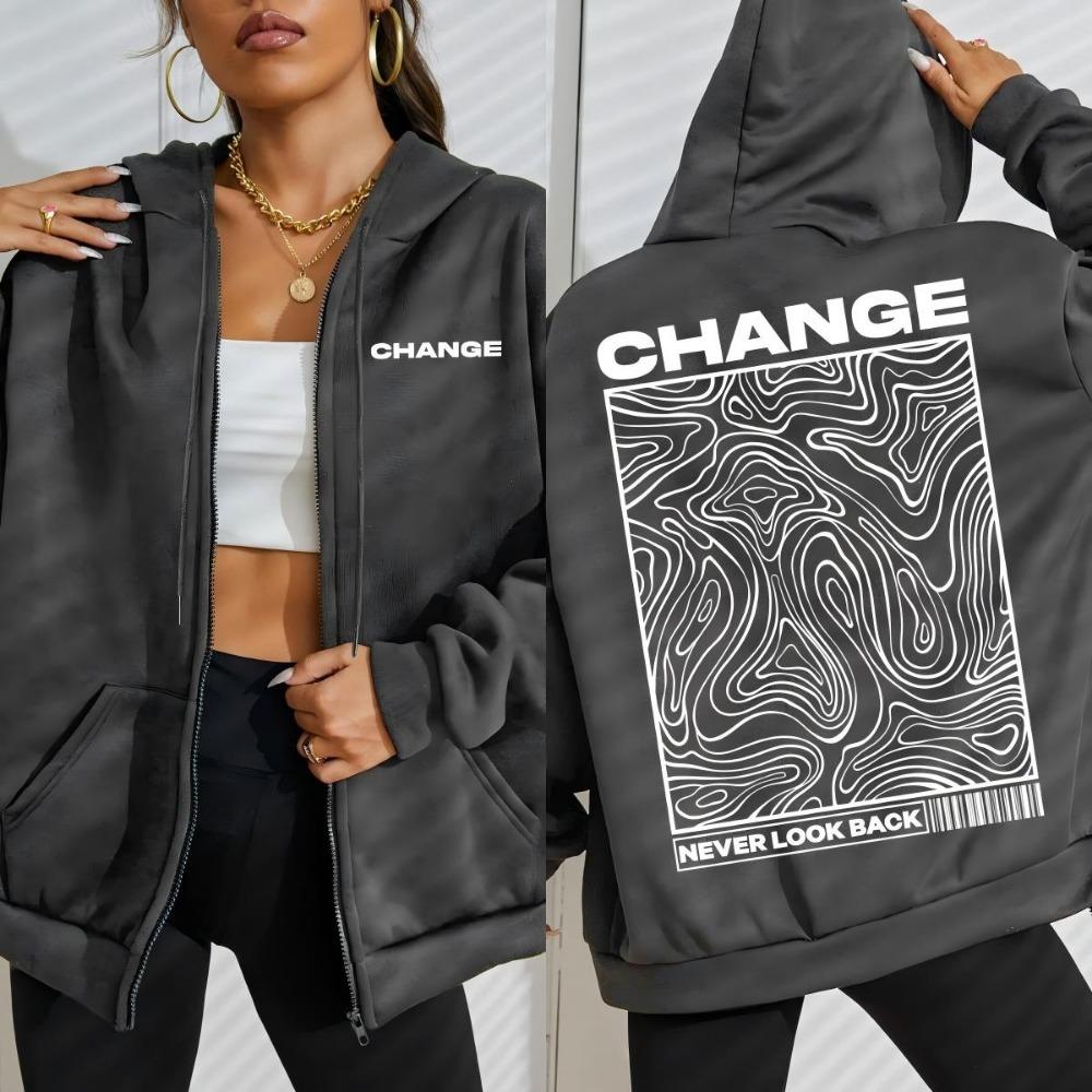 Меняй Никогда Не Оглядывайся Уличный Графический Принт Женское Худи на Молнии Осеннее Худи Свободные Повседневные Толстовки Флис Женская Одежда